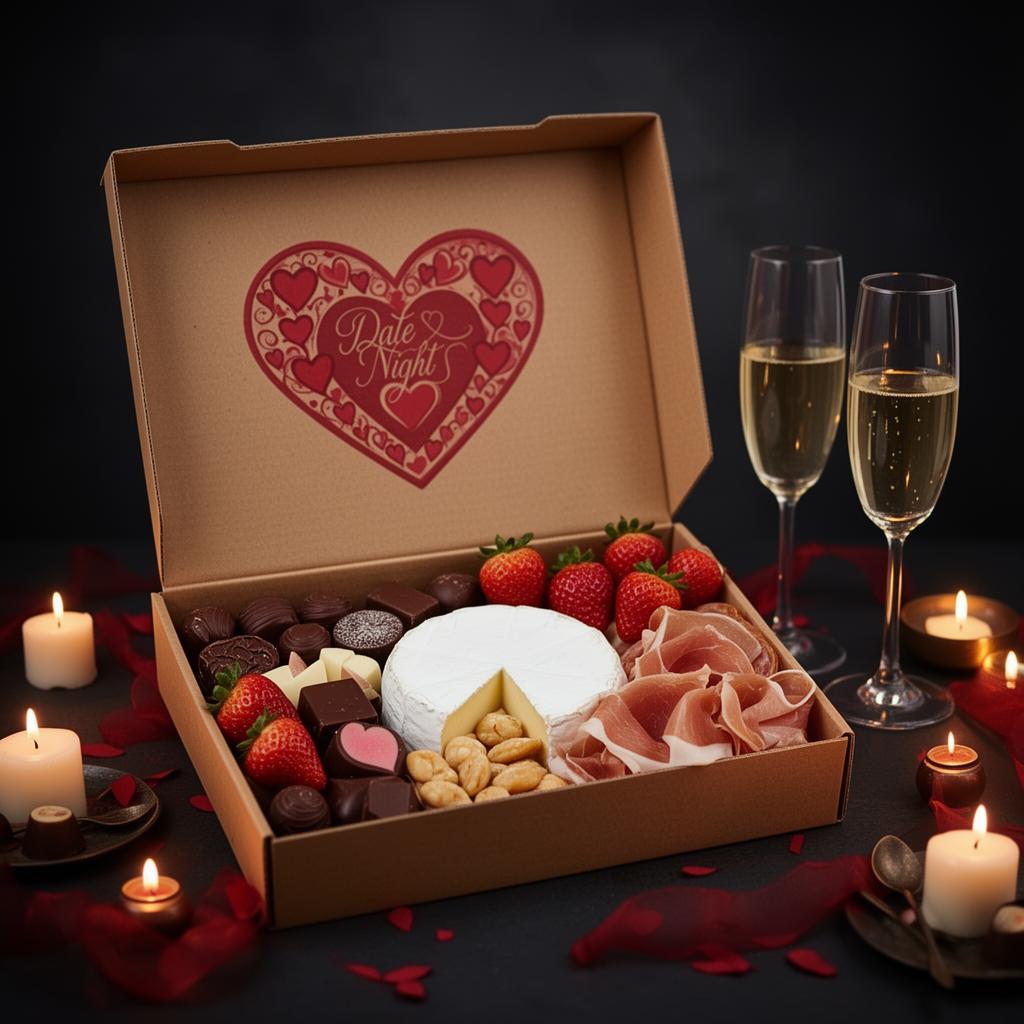 Custom date night charcuterie box for two with champagne