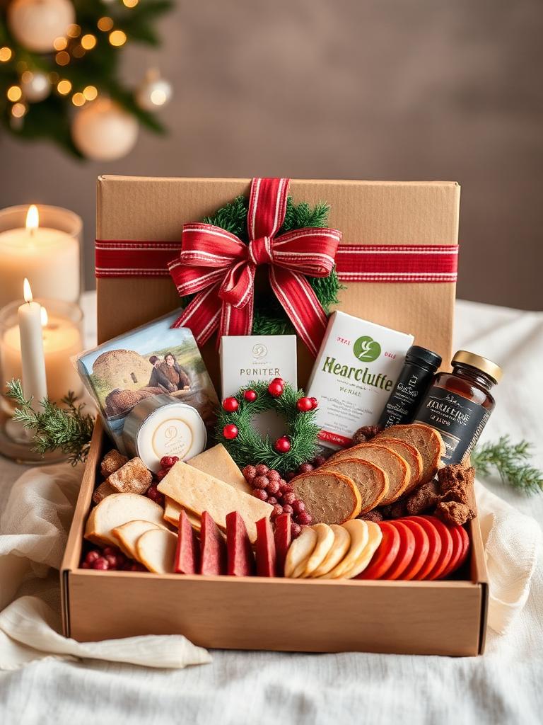 Holiday custom gift box with festive ribbon