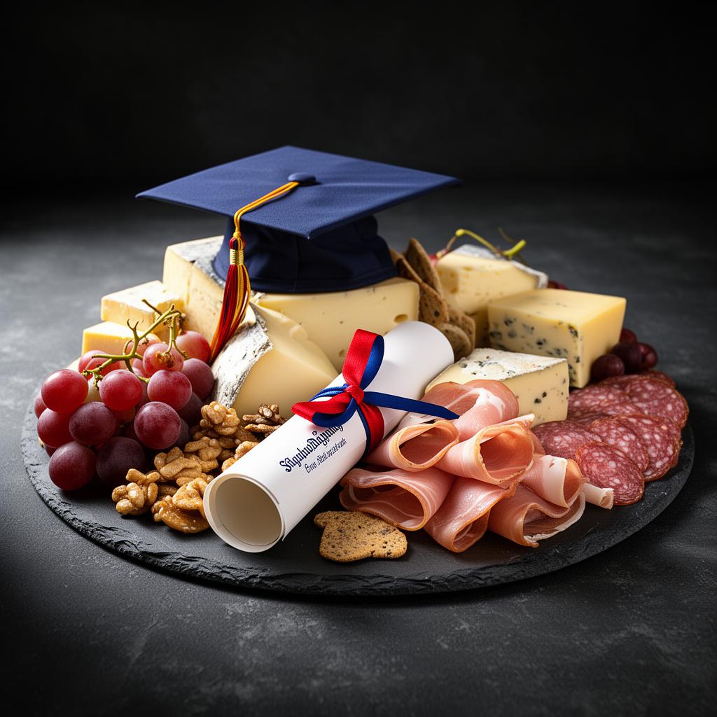 Custom graduation charcuterie board with cap and diploma