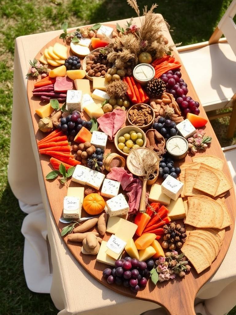 Outdoor harvest grazing table on cream linen