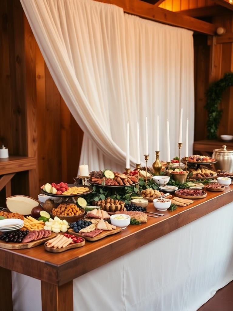 Indoor grazing table with taper candles