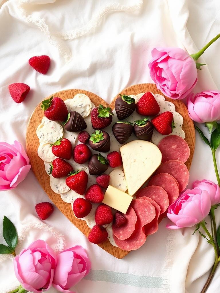 Valentine's heart-shaped board with peonies