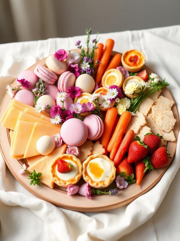 Easter spring charcuterie with edible flowers