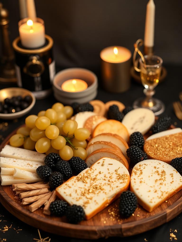 New Year's Eve gold and dark charcuterie