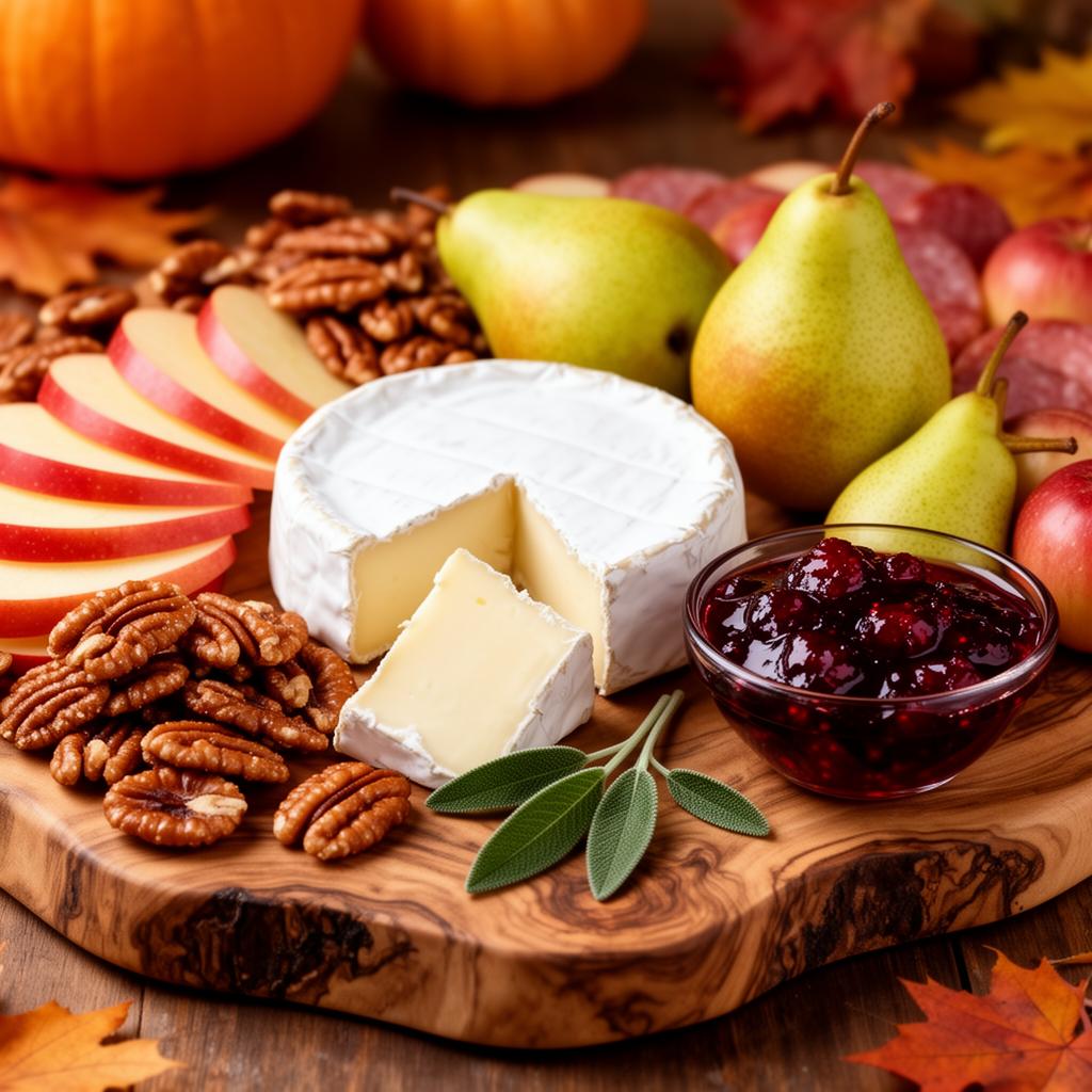 Thanksgiving harvest charcuterie with brie, apples and pecans